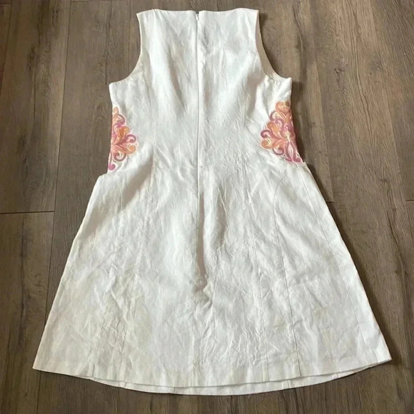 Laundry by Shelli Segal- White Linen embroidery Sleeveless Dress Skirt- Size 12 - Picture 4 of 9